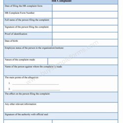 Capital Human Resources Form Templates New Hr Plaint Sample Forms