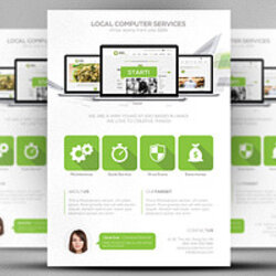 Exceptional Flat Style Web Design Studio Flyer Templates Creative Market Services Computer