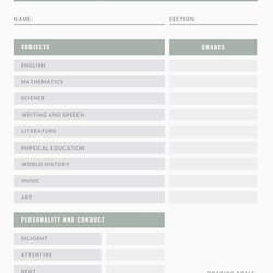 Terrific Free Printable Report Card Template Green And White