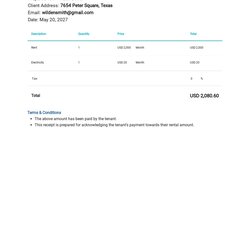 Matchless Room Rent Receipt Template In Google Docs Sheets Excel Word Invoice Monthly