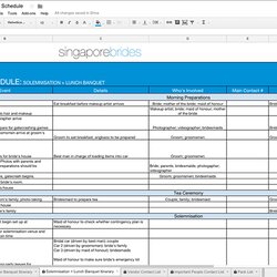Tremendous Free Wedding Day Schedule Template For Singapore Weddings Spreadsheet
