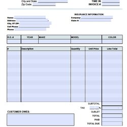 Exceptional Auto Repair Invoice Template Body Shop Receipt Estimate Wondrous