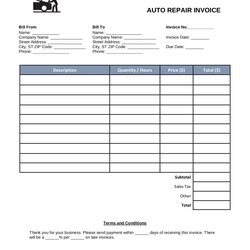 Superb Body Shop Invoice Template Mechanic Auto Repair