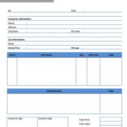 Excellent Auto Repair Invoice Template Excel Printable Receipt Body Word Microsoft Doc