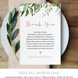 Sterling Thank You Letter Template Wedding Reception Note Instant Card Editable Lieu Favor Cards Notes Fully