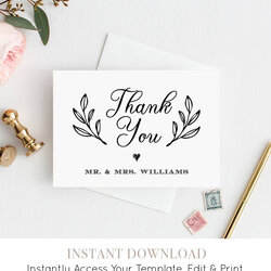 Splendid Thank You Card Template Printable Rustic Wedding Note Editable Minty Contact Shop Version