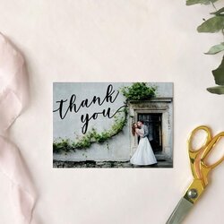 Magnificent Modern Wedding Photo Thank You Card Template Calligraphy