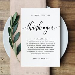 Eminent Thank You Note Template Rustic Wedding In Lieu Of Favor Card