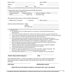 Superb Free Release Authorization Forms In Ms Word Excel Medical Form Sample Columbia