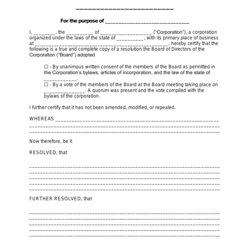 High Quality Free Corporate Resolution Form Word