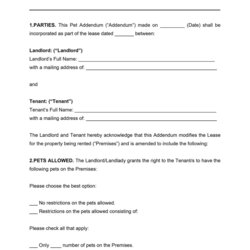 Pet Addendum To Lease Agreement Template Preview