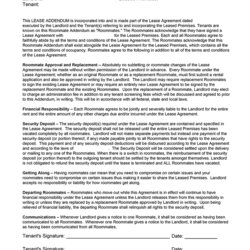 Sample Addendum To Lease Agreement The Document Template Roommate Samples