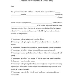 Preeminent Free Printable Pet Addendum Forms Owners Agreement Rental Lease Form Sample House Property Estate