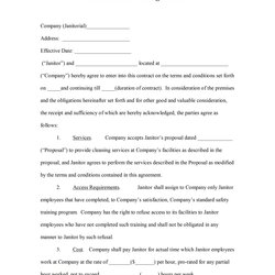 Outstanding Free Independent Contractor Agreement Forms Templates Janitorial Cleaning Service Template