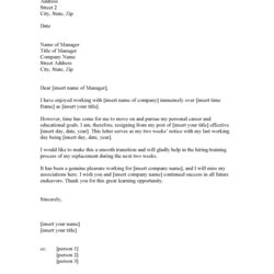 Sublime Printable Letter Of Resignation Template