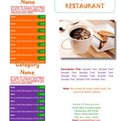 Restaurant Menu Templates Excel Document