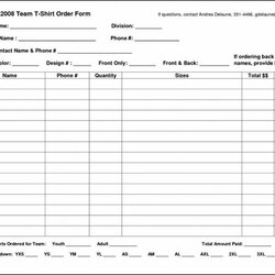 Excellent Order Form Template Excel Free Shirt Spreadsheet Templates Sample Merchandise Fundraiser Invoice