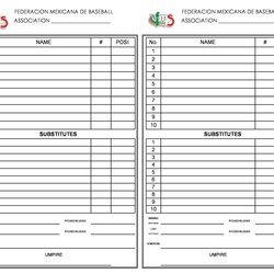 Printable Lineup Cards Baseball Template