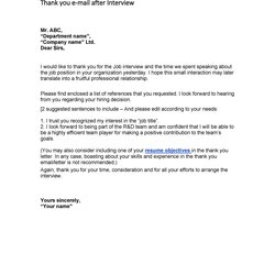 Very Good Thank You Letter After Job Interview Collection Template Email Mail Sample Templates Panel