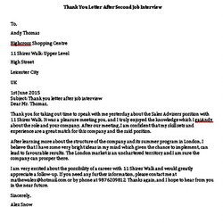 Terrific Sample Job Interview Thank You Letter Template Researches After Second