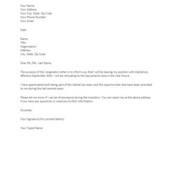 Outstanding Letter Of Resignation Free Printable Documents Letters Relocation Professional Resign Won
