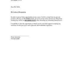 Splendid Resignation Letter Template Sample Notice Form Example Templates Format Printable Simple Generic