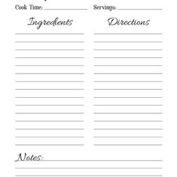 Smashing Recipe Sheet Printable Page Template Blank Cookbook Templates Sheets