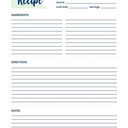 Recipe Page Printable Card Template
