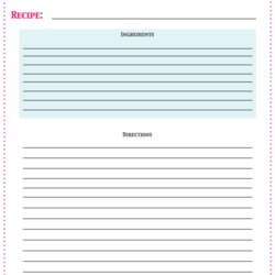 Capital Printable Full Page Recipe Template Templates Size