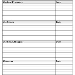 Excellent Medical History Chart Printable Health Form Family Templates Binder Charts Template Record