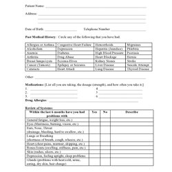 Medical Health History Forms Word Form