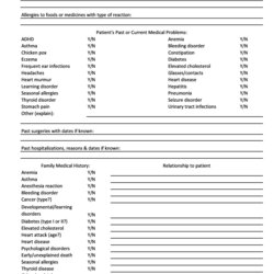 Medical Health History Forms Word