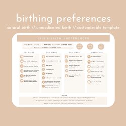 Great Visual Birth Plan Preferences Natural