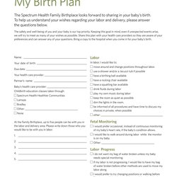 Preeminent Printable Birth Plan Templates Checklist