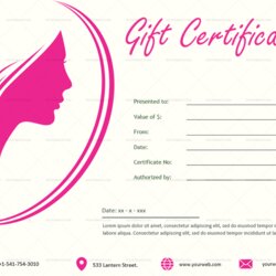 Matchless Beauty Salon Gift Certificate Pink Doc Formats Gifts Certificates Vouchers Dedication Salons