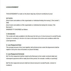 Loan Agreement Templates Word Template Format Business