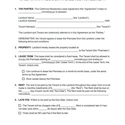 Great Rental Agreement Templates California Standard Residential Lease