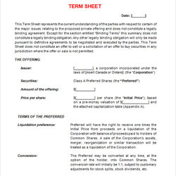 Splendid Free Sample Term Sheet Templates In Ms Word Template Business