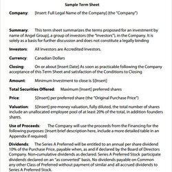 Free Sample Term Sheet Templates In Ms Word Template Format Joint Venture Business